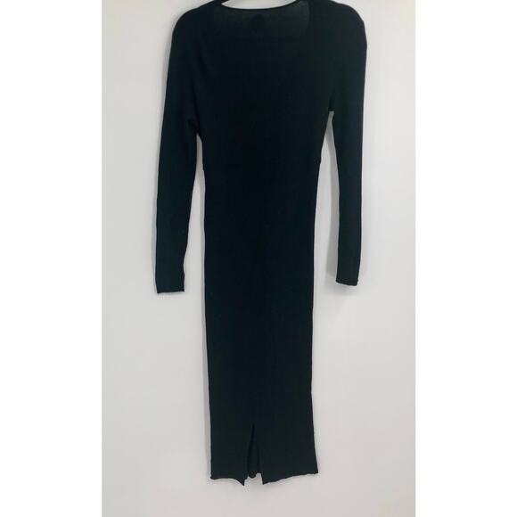 Jardin des Orangers Black Ribbed Maxi Dress Bodycon Ribbed Long Sleeve Knit Sz M - Picture 9 of 10